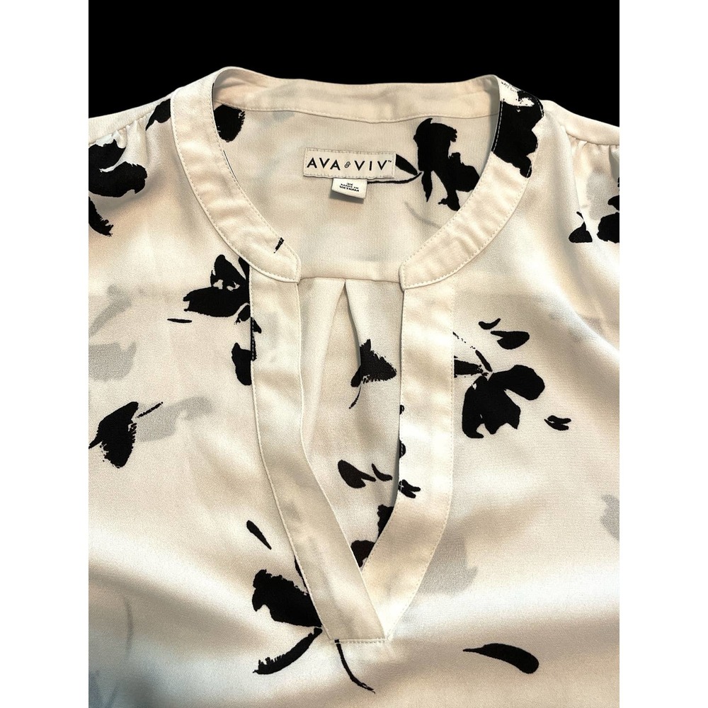 Ava & Viv Long Sleeve Floral Blouse Tunic White/Black Floral Women's 3X - Picture 6 of 12